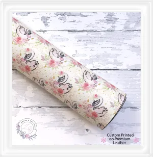 ⋅ Floral Peach Swans ⋅ Premium Vegan Faux Leather