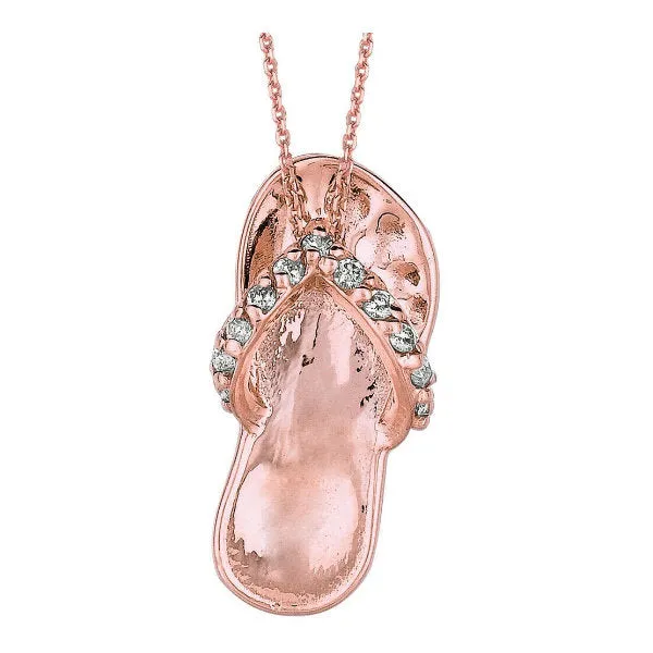 0.10 Carat Natural Diamond Flip Flop Necklace Pendant 14K Rose Gold 18'' chain