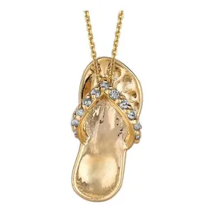 0.10 Carat Natural Diamond Flip Flop Necklace Pendant 14K Yellow Gold 18'' chain