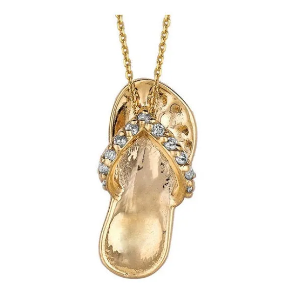 0.10 Carat Natural Diamond Flip Flop Necklace Pendant 14K Yellow Gold 18'' chain