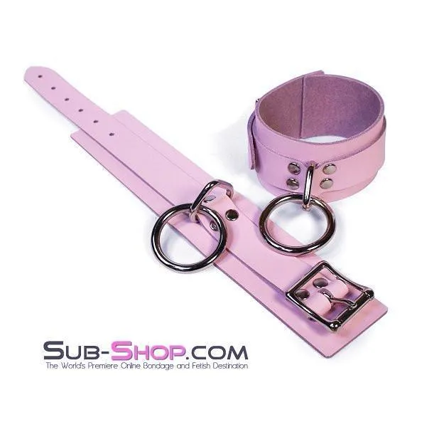0993A      Captured Beauty Princess Pink Leather Bondage Ankle Cuffs