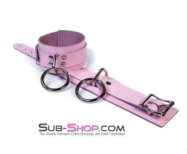 0993A      Captured Beauty Princess Pink Leather Bondage Ankle Cuffs