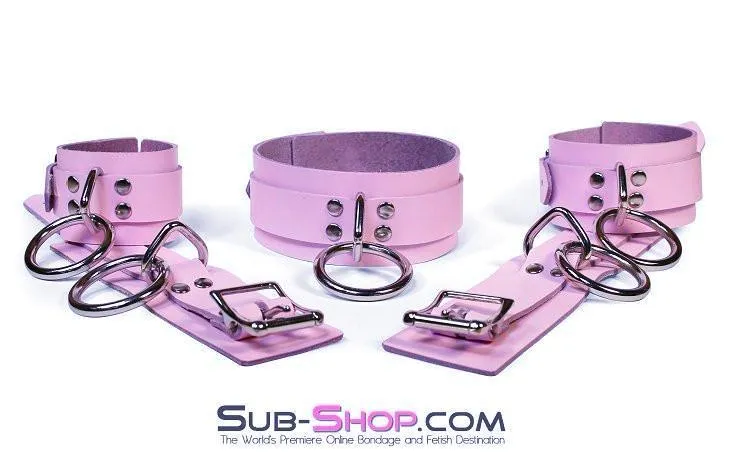 0993A      Captured Beauty Princess Pink Leather Bondage Ankle Cuffs