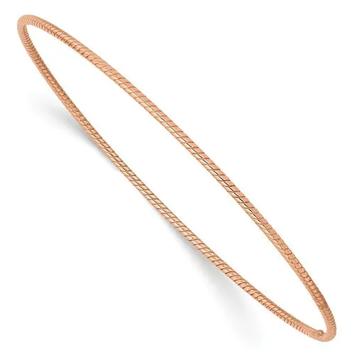14KT Rose Gold Thin 1.5mm Rope Twist Slip-On Bangle Bracelet