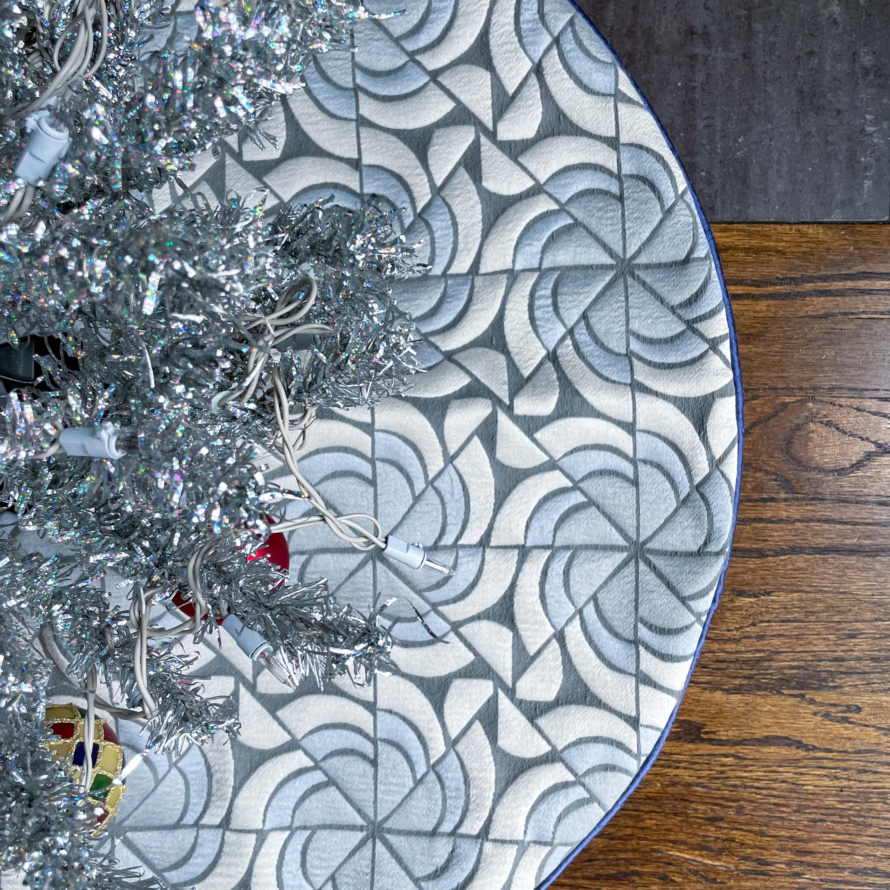 30" Blue, Gray White and Silver Christmas Tree Skirt | Reversible