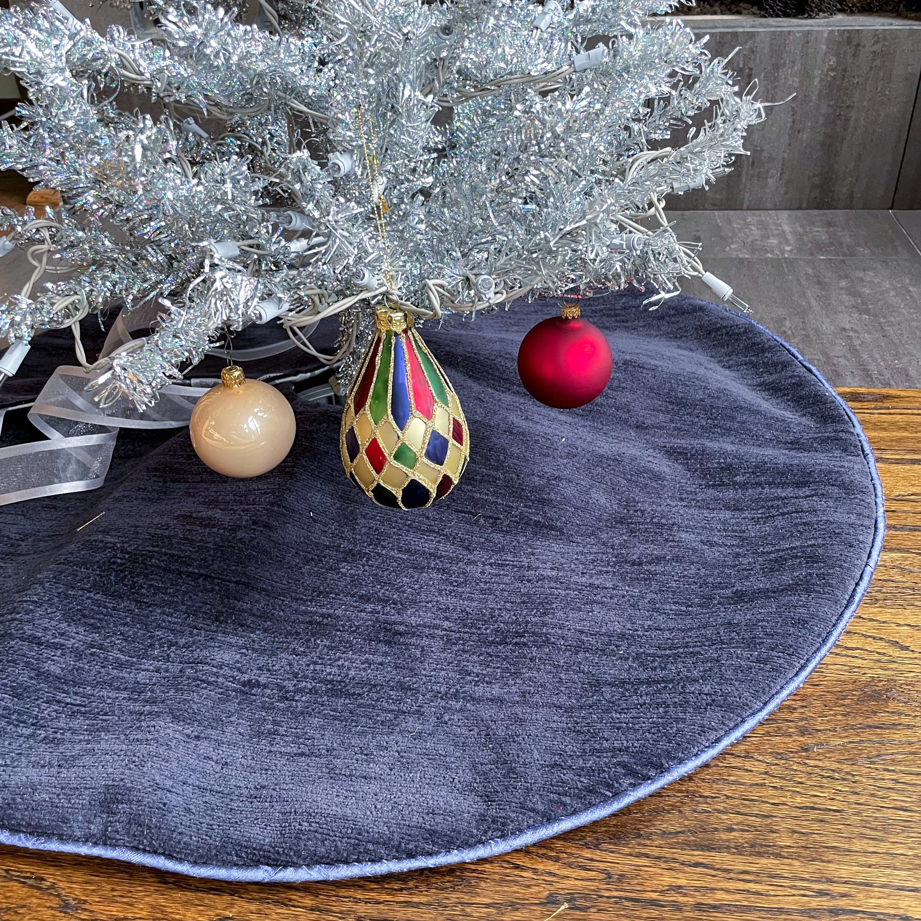 30" Blue, Gray White and Silver Christmas Tree Skirt | Reversible
