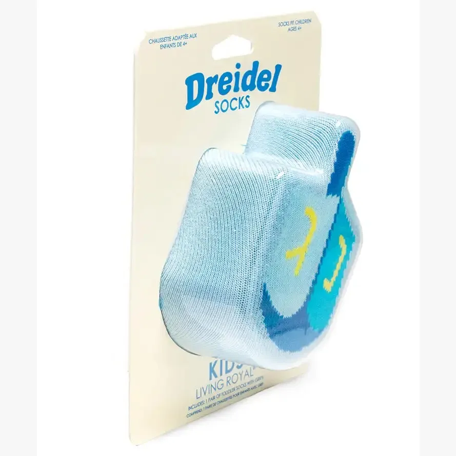 3D Packaged Crew Socks - Hanukkah - Dreidel - Blue