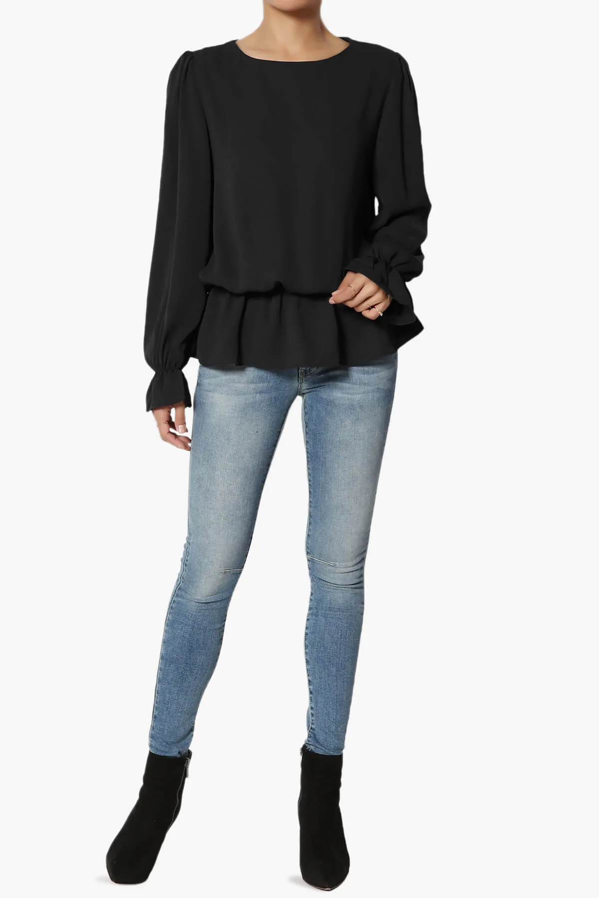 Adriel Puff Sleeve Ruffle Peplum Blouse