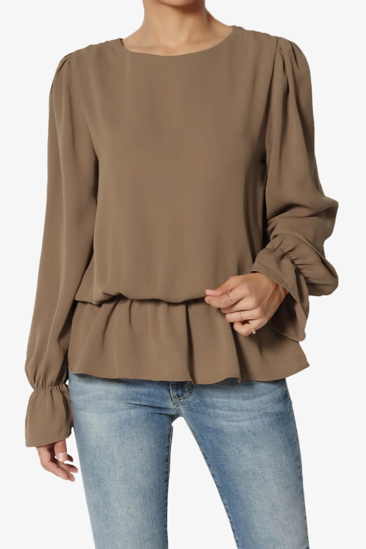 Adriel Puff Sleeve Ruffle Peplum Blouse