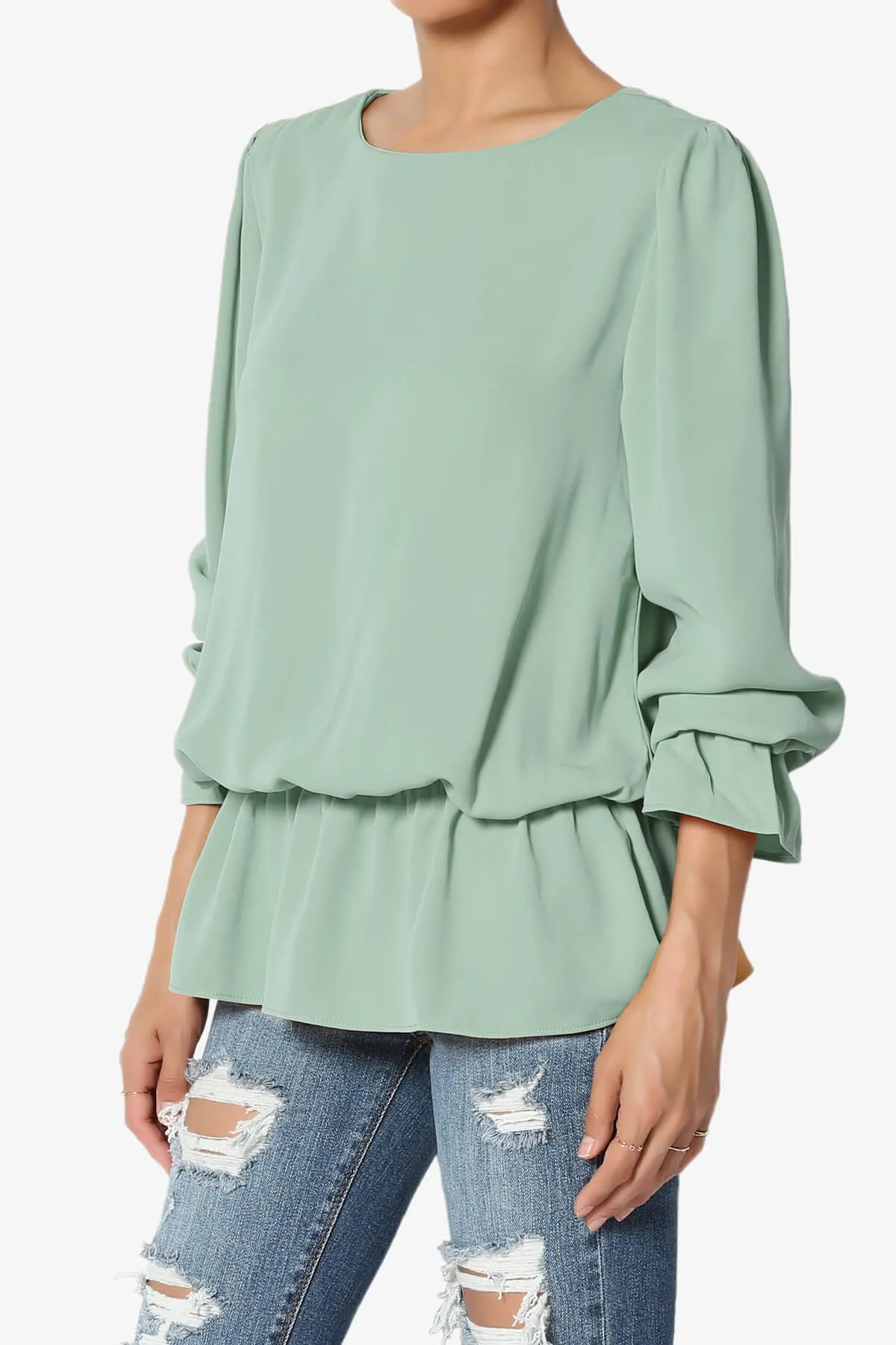 Adriel Puff Sleeve Ruffle Peplum Blouse