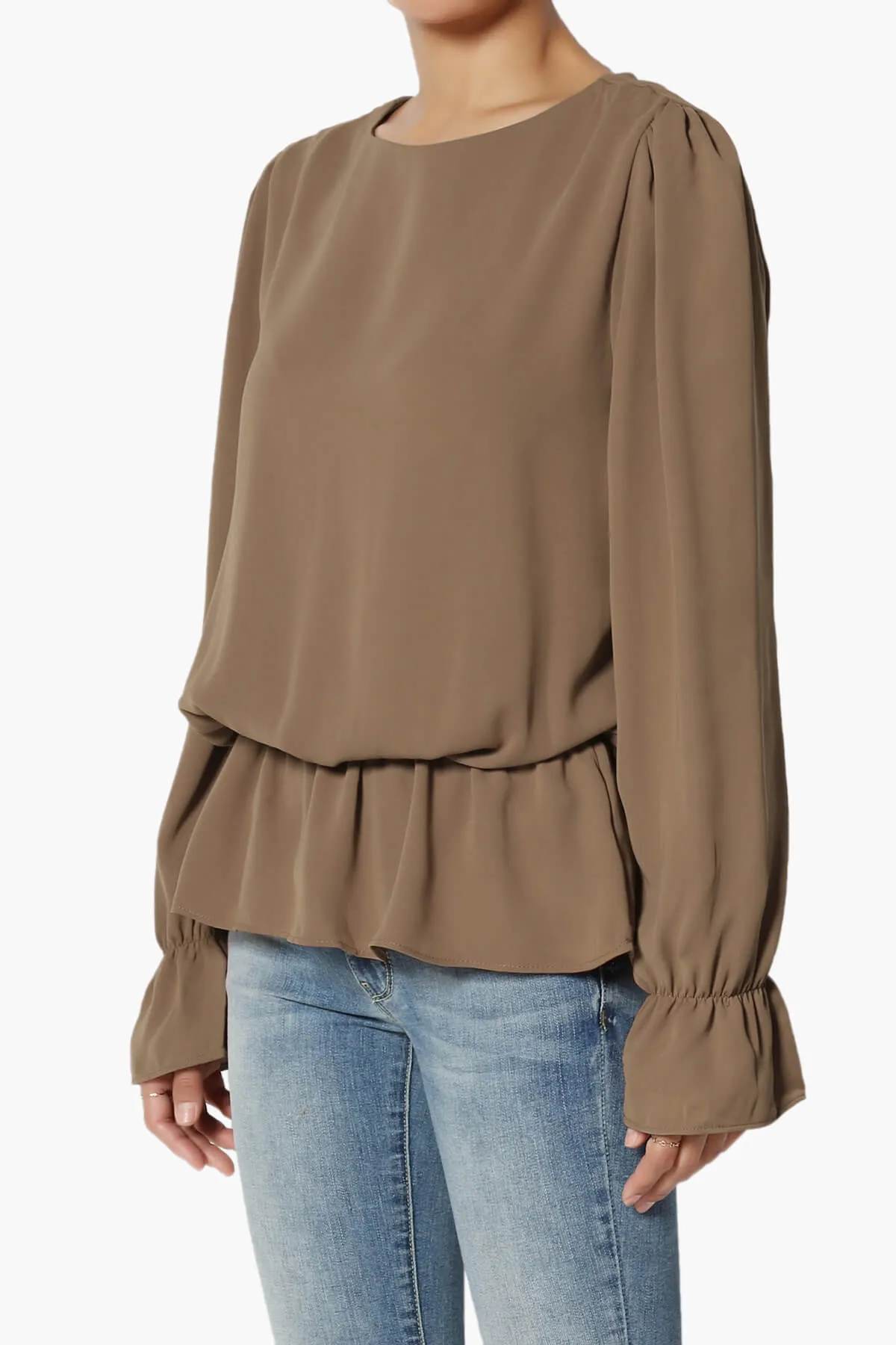 Adriel Puff Sleeve Ruffle Peplum Blouse