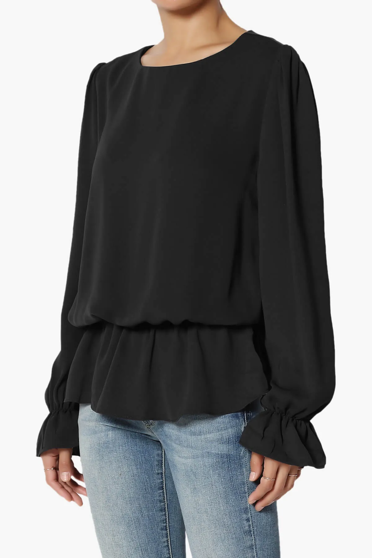 Adriel Puff Sleeve Ruffle Peplum Blouse