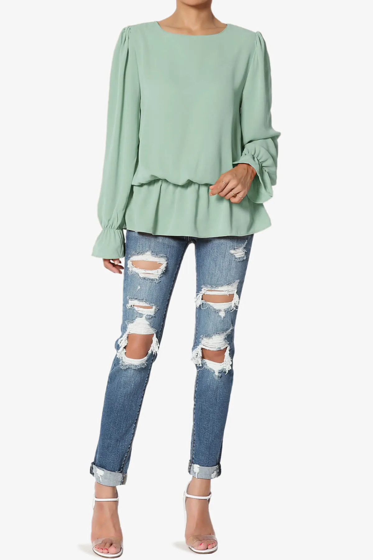 Adriel Puff Sleeve Ruffle Peplum Blouse