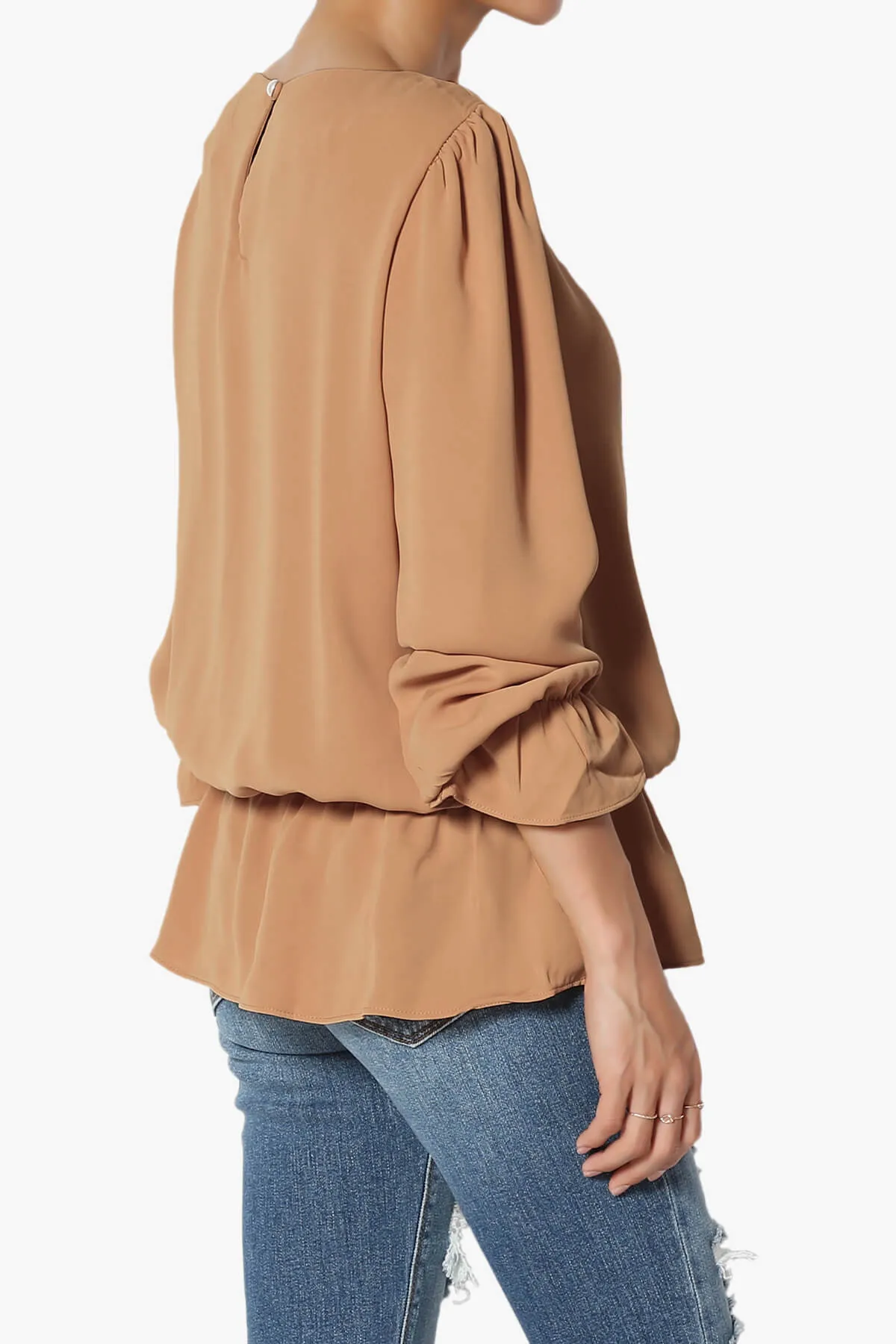 Adriel Puff Sleeve Ruffle Peplum Blouse