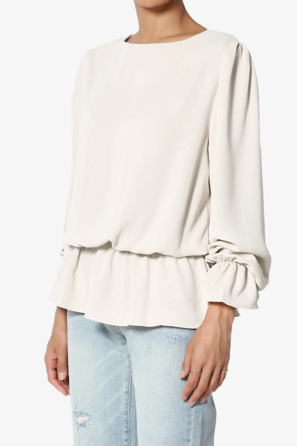 Adriel Puff Sleeve Ruffle Peplum Blouse
