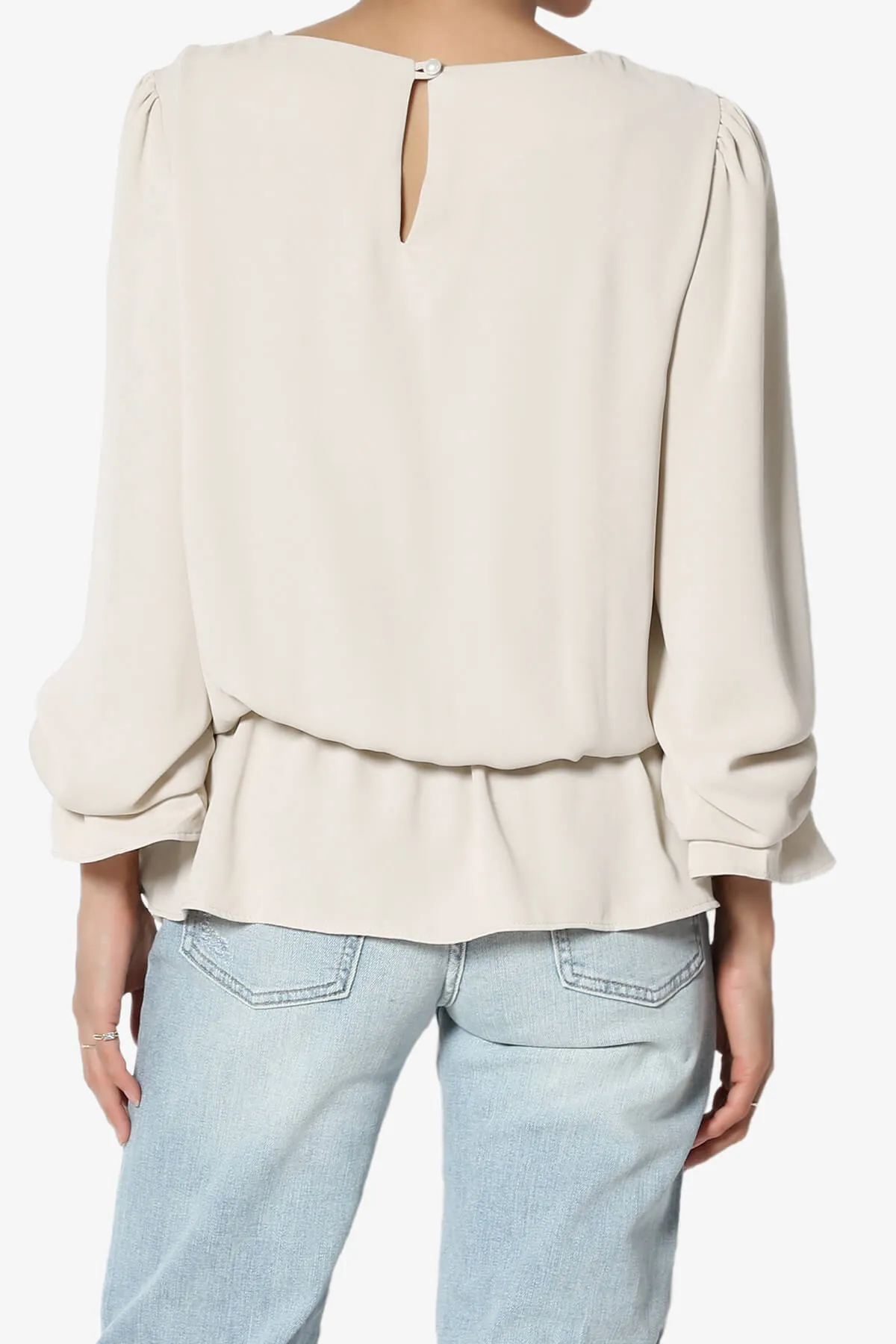Adriel Puff Sleeve Ruffle Peplum Blouse