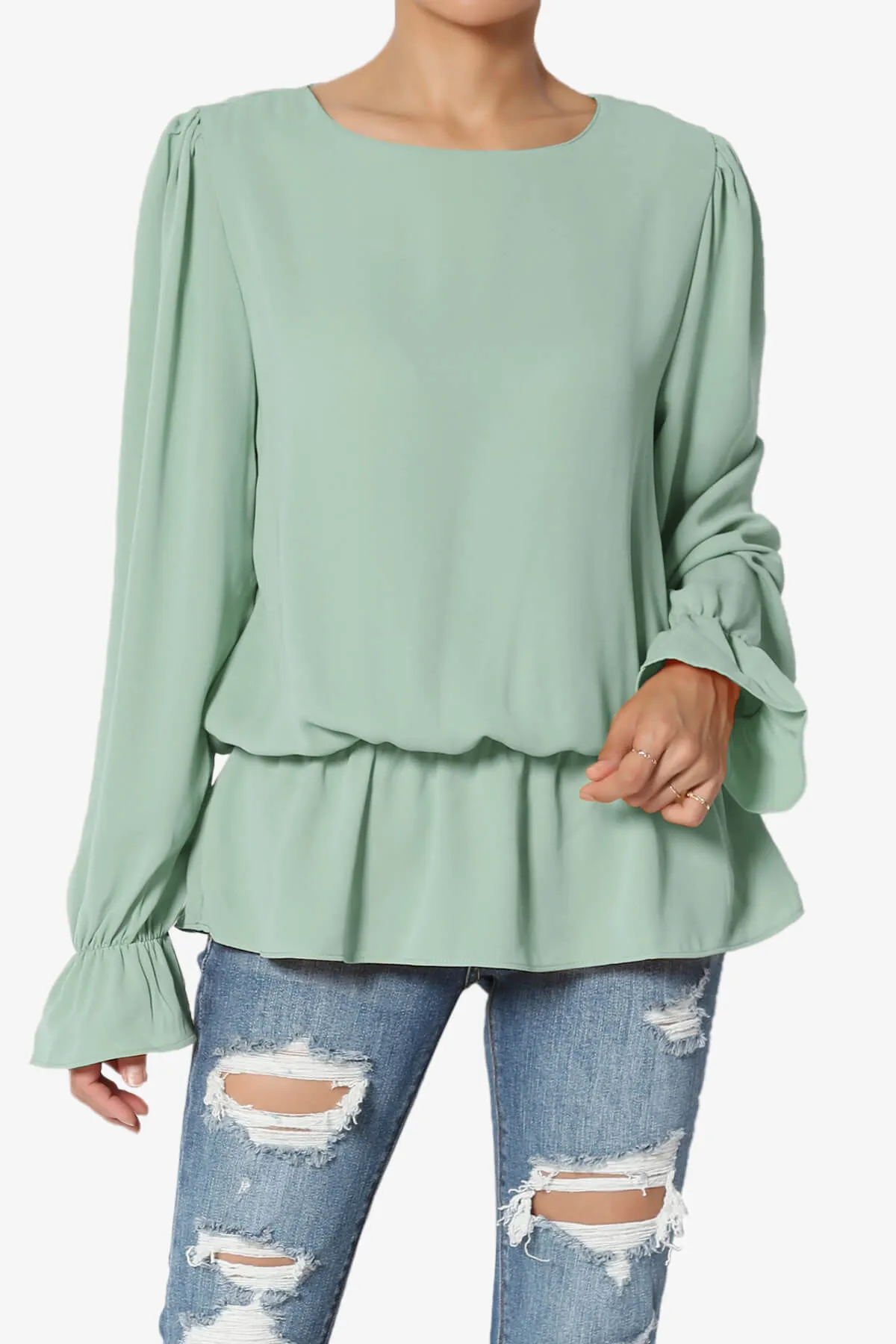 Adriel Puff Sleeve Ruffle Peplum Blouse