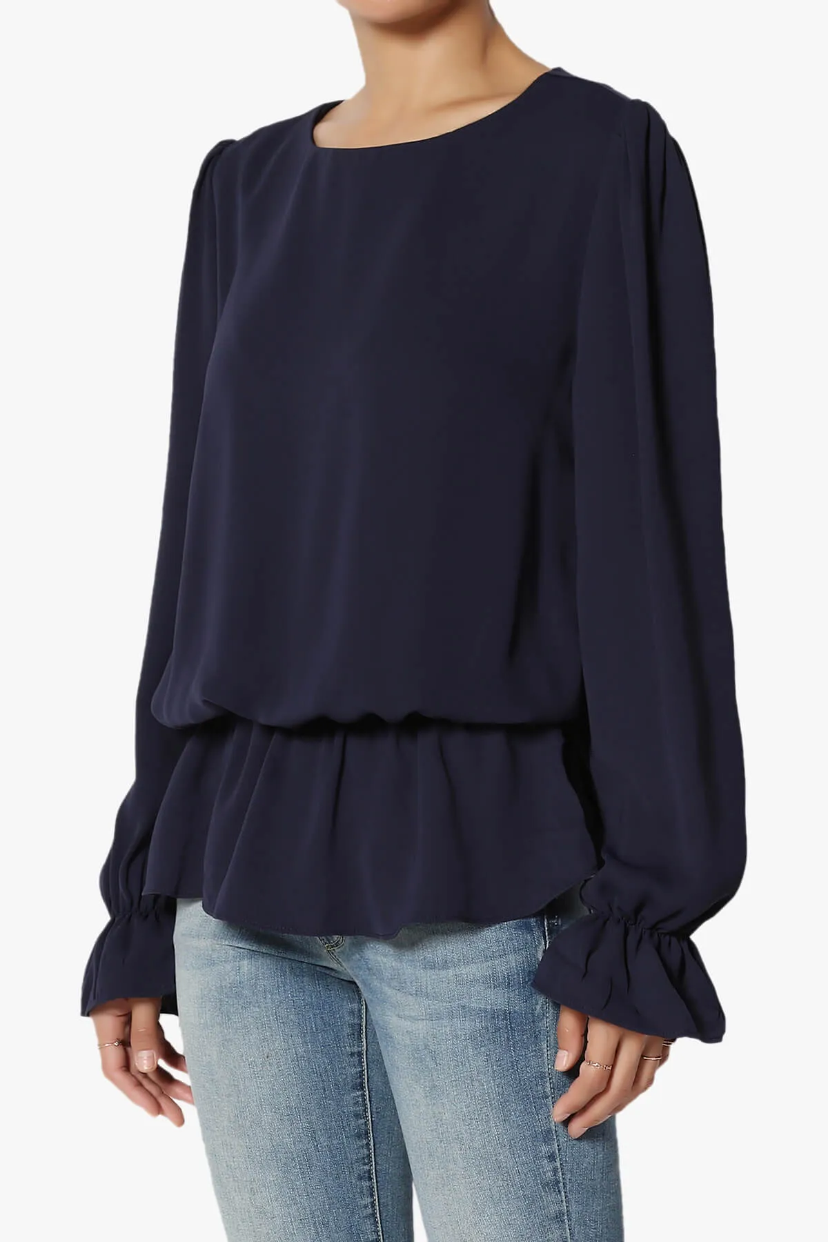 Adriel Puff Sleeve Ruffle Peplum Blouse