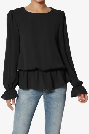 Adriel Puff Sleeve Ruffle Peplum Blouse