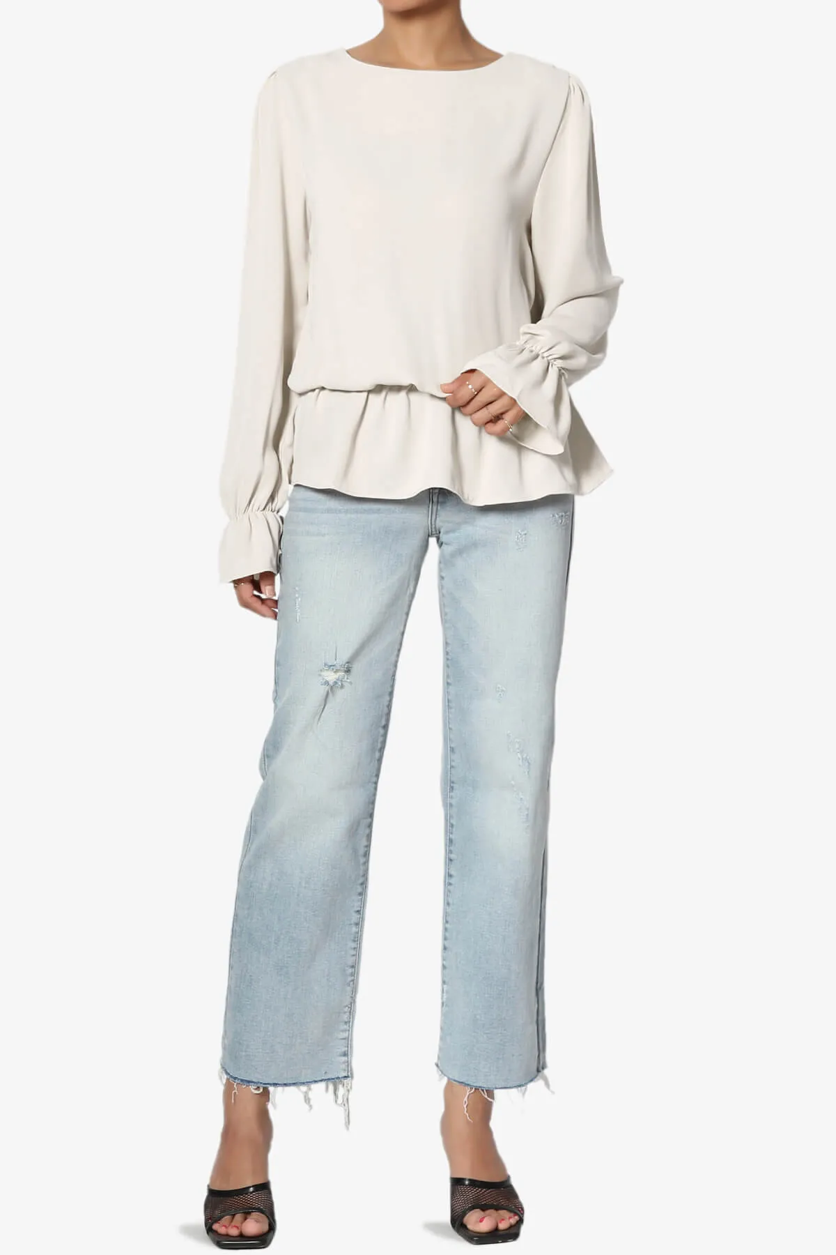 Adriel Puff Sleeve Ruffle Peplum Blouse