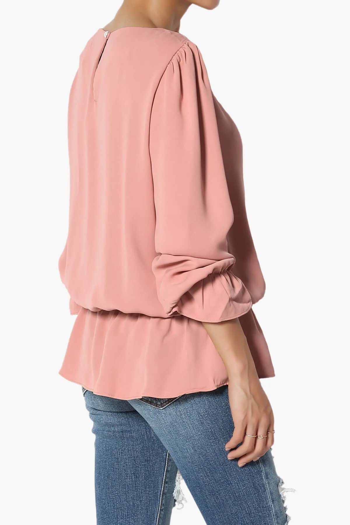 Adriel Puff Sleeve Ruffle Peplum Blouse