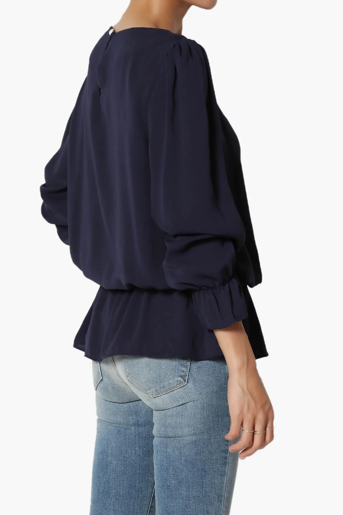 Adriel Puff Sleeve Ruffle Peplum Blouse