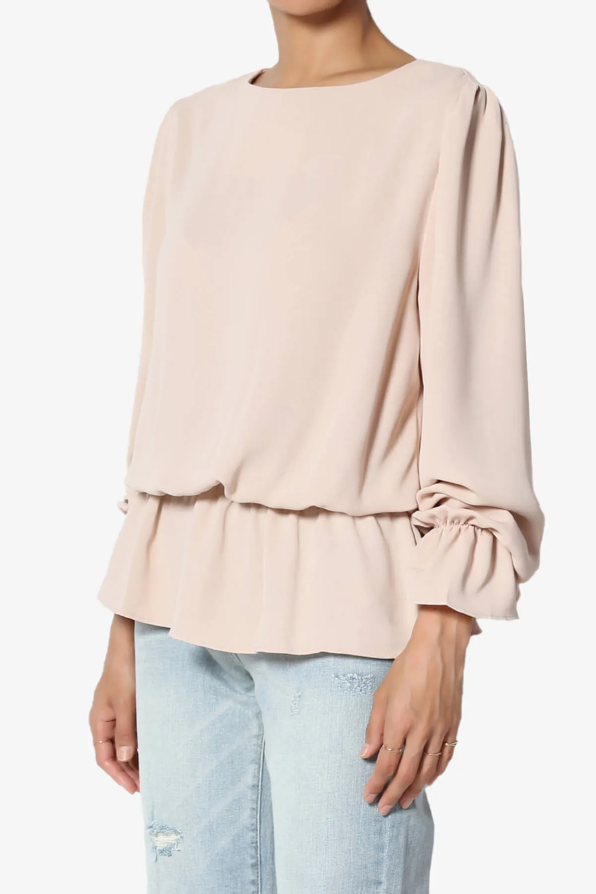 Adriel Puff Sleeve Ruffle Peplum Blouse