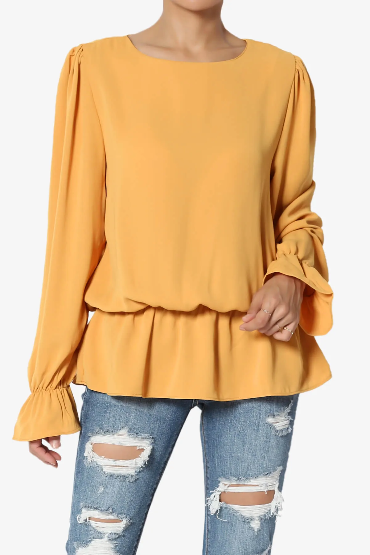 Adriel Puff Sleeve Ruffle Peplum Blouse