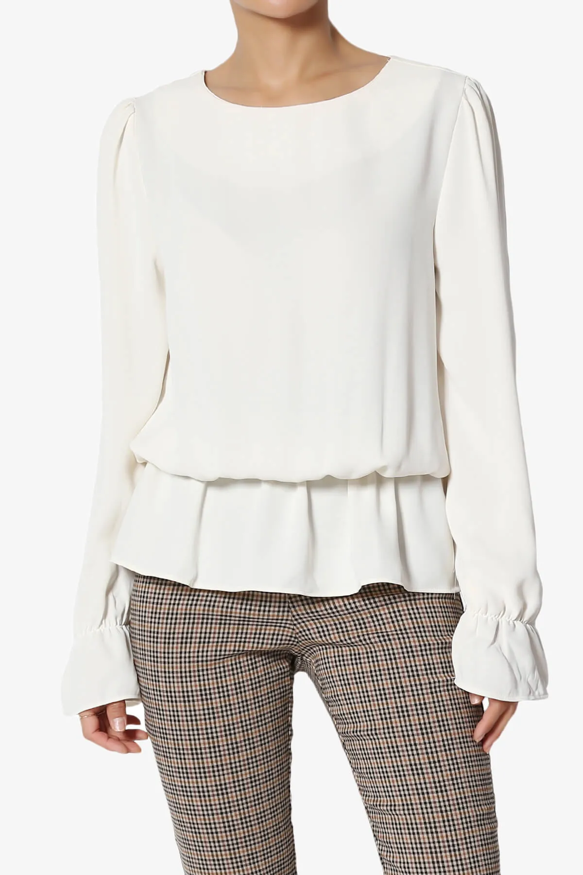 Adriel Puff Sleeve Ruffle Peplum Blouse