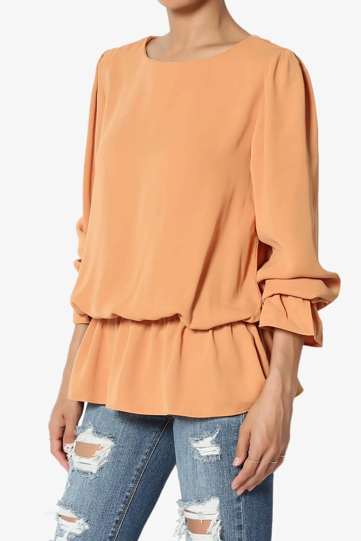Adriel Puff Sleeve Ruffle Peplum Blouse