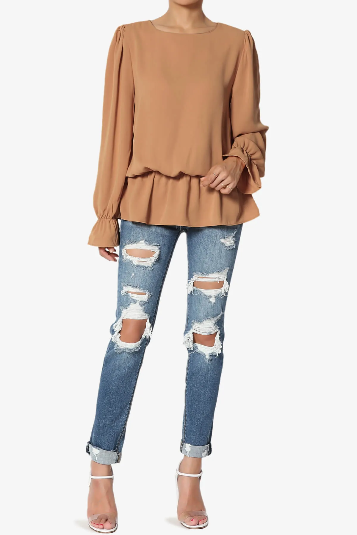 Adriel Puff Sleeve Ruffle Peplum Blouse