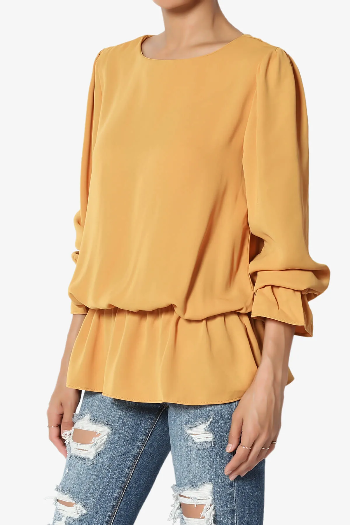 Adriel Puff Sleeve Ruffle Peplum Blouse