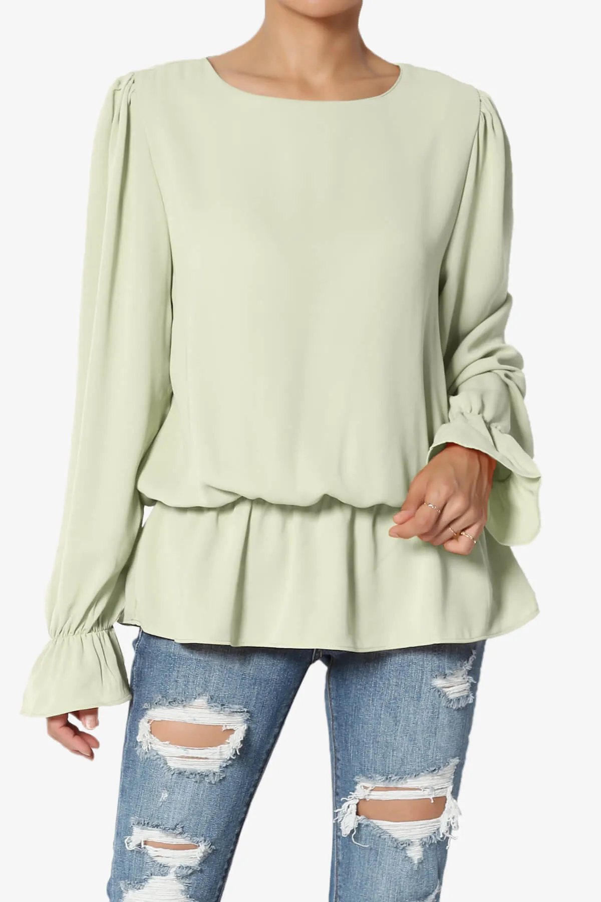 Adriel Puff Sleeve Ruffle Peplum Blouse