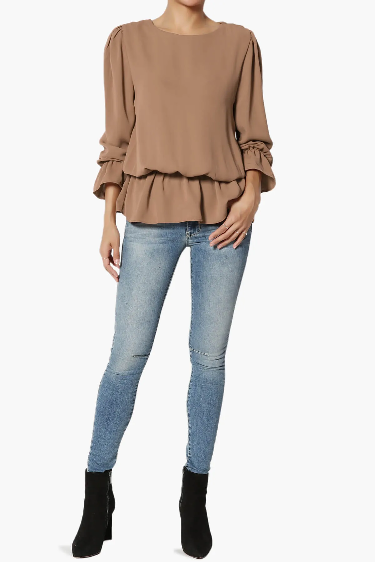 Adriel Puff Sleeve Ruffle Peplum Blouse