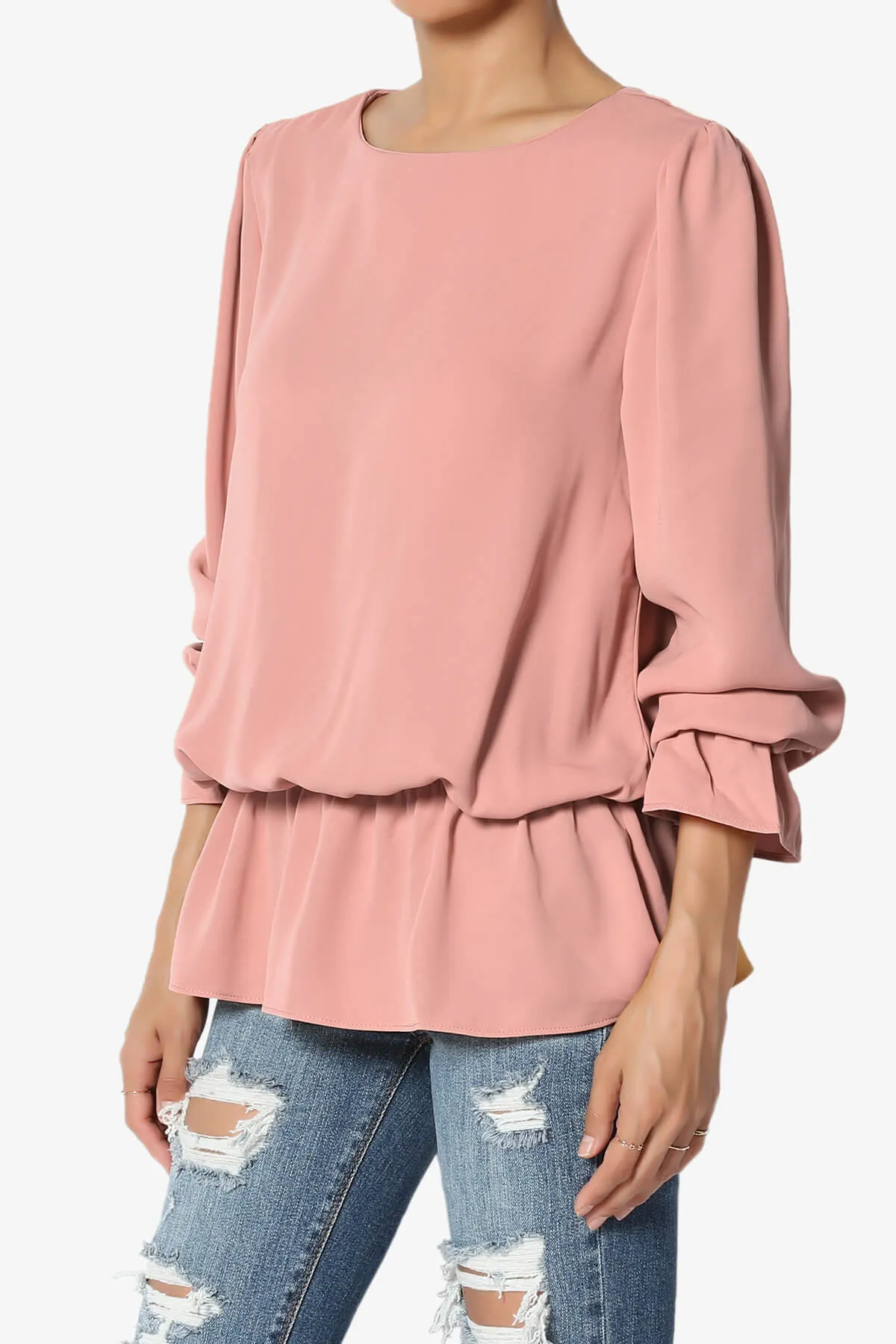 Adriel Puff Sleeve Ruffle Peplum Blouse
