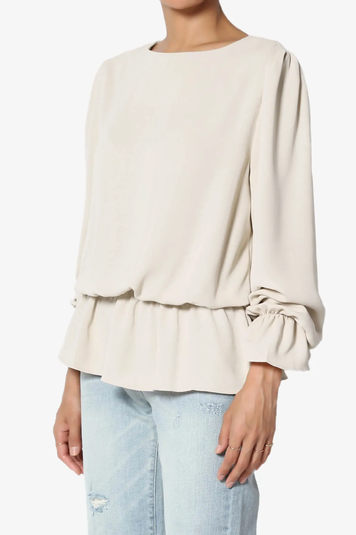 Adriel Puff Sleeve Ruffle Peplum Blouse