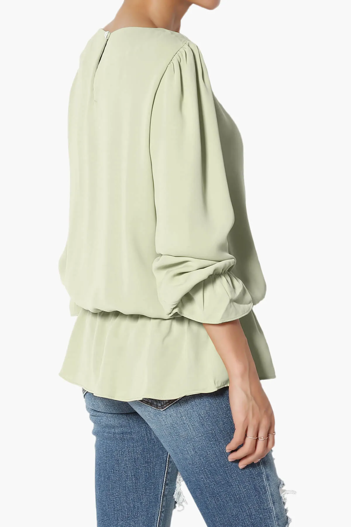 Adriel Puff Sleeve Ruffle Peplum Blouse