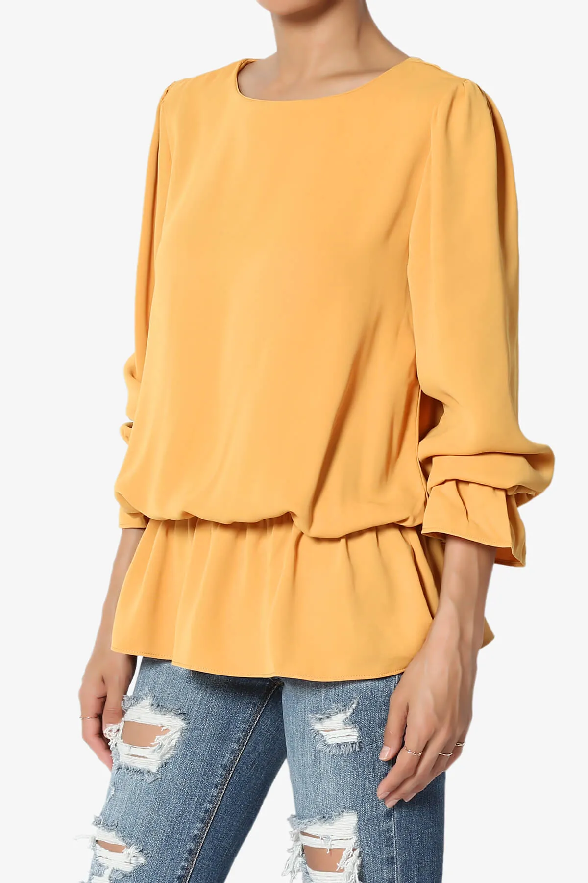 Adriel Puff Sleeve Ruffle Peplum Blouse