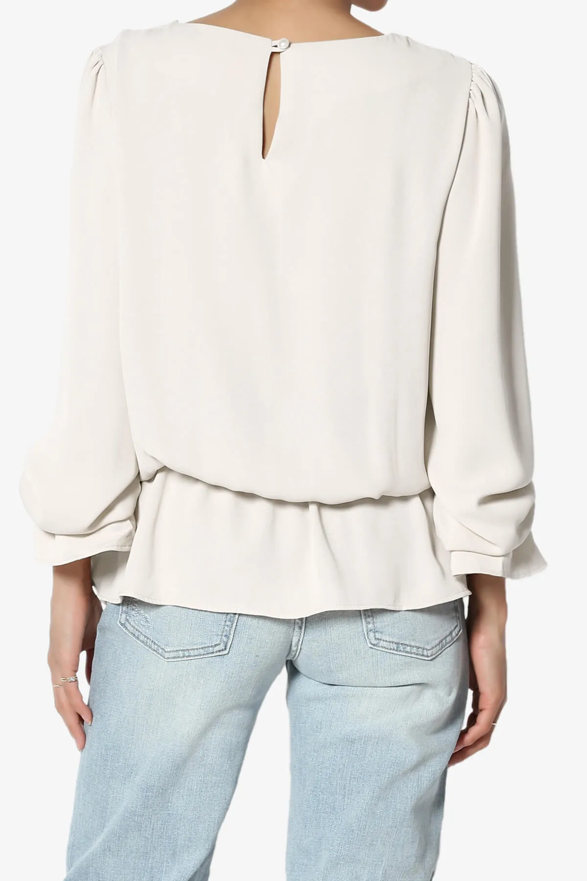 Adriel Puff Sleeve Ruffle Peplum Blouse