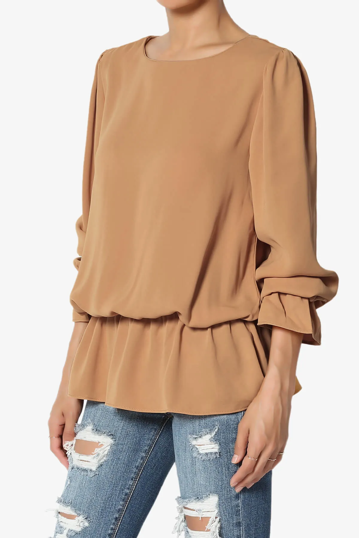 Adriel Puff Sleeve Ruffle Peplum Blouse