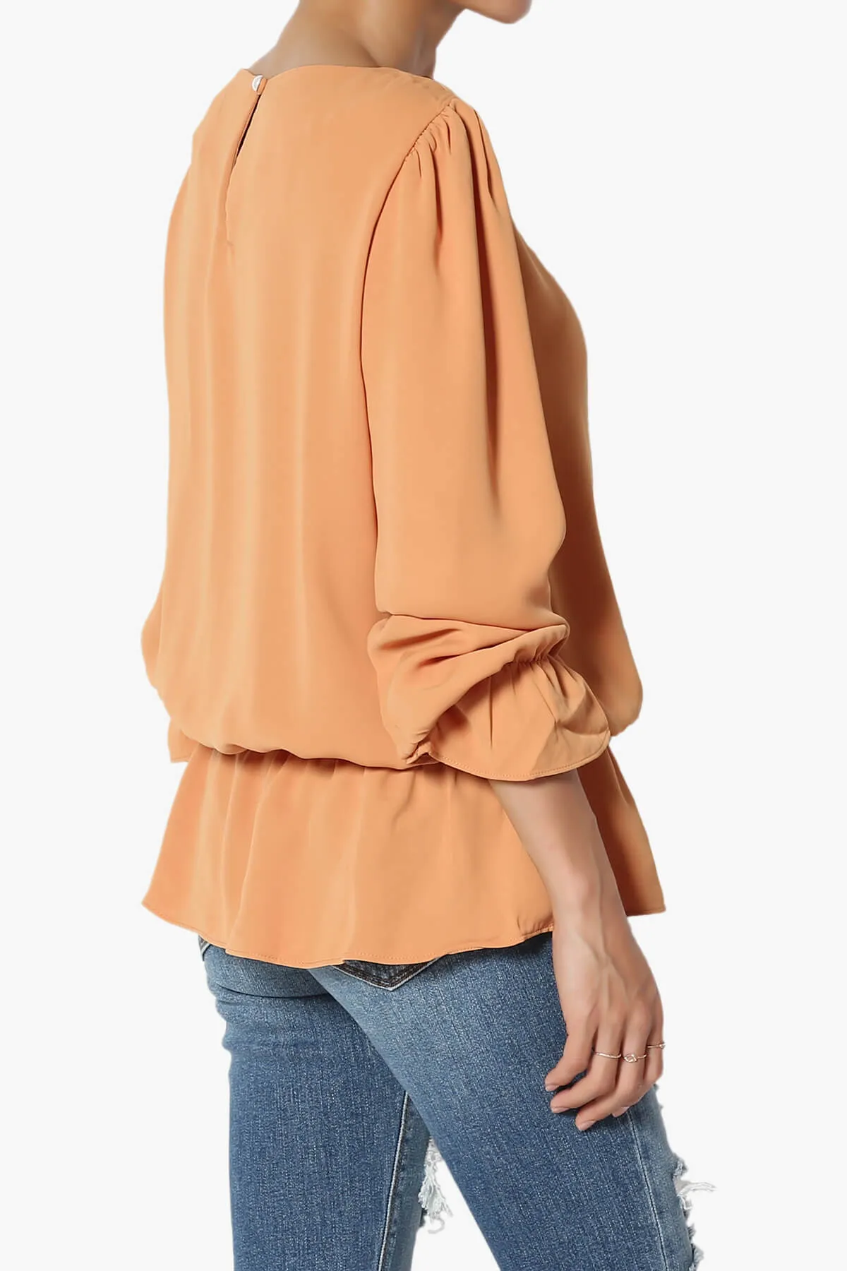Adriel Puff Sleeve Ruffle Peplum Blouse