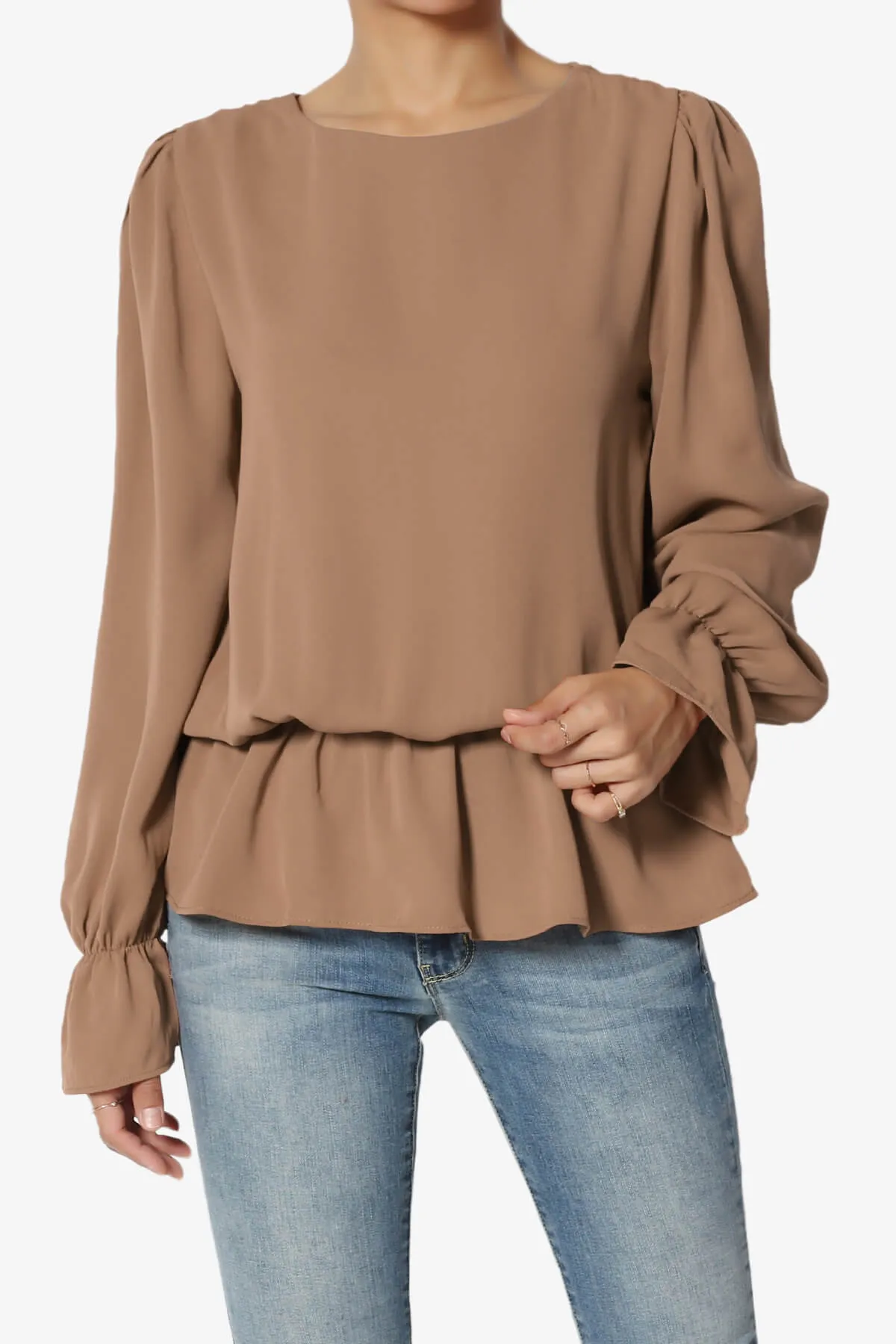 Adriel Puff Sleeve Ruffle Peplum Blouse