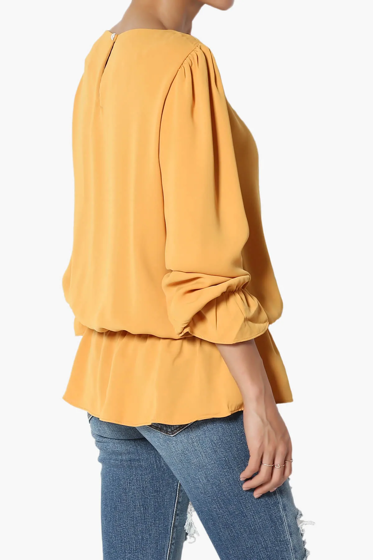 Adriel Puff Sleeve Ruffle Peplum Blouse
