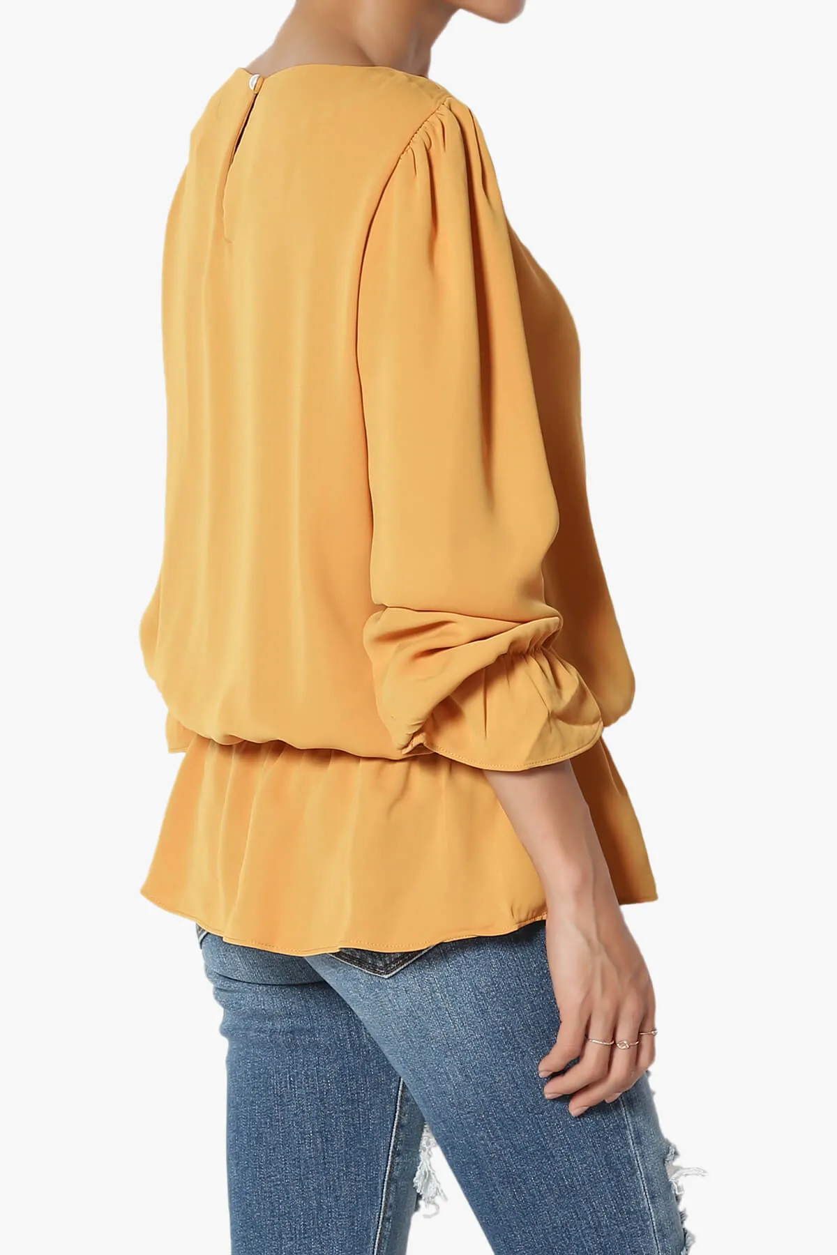Adriel Puff Sleeve Ruffle Peplum Blouse