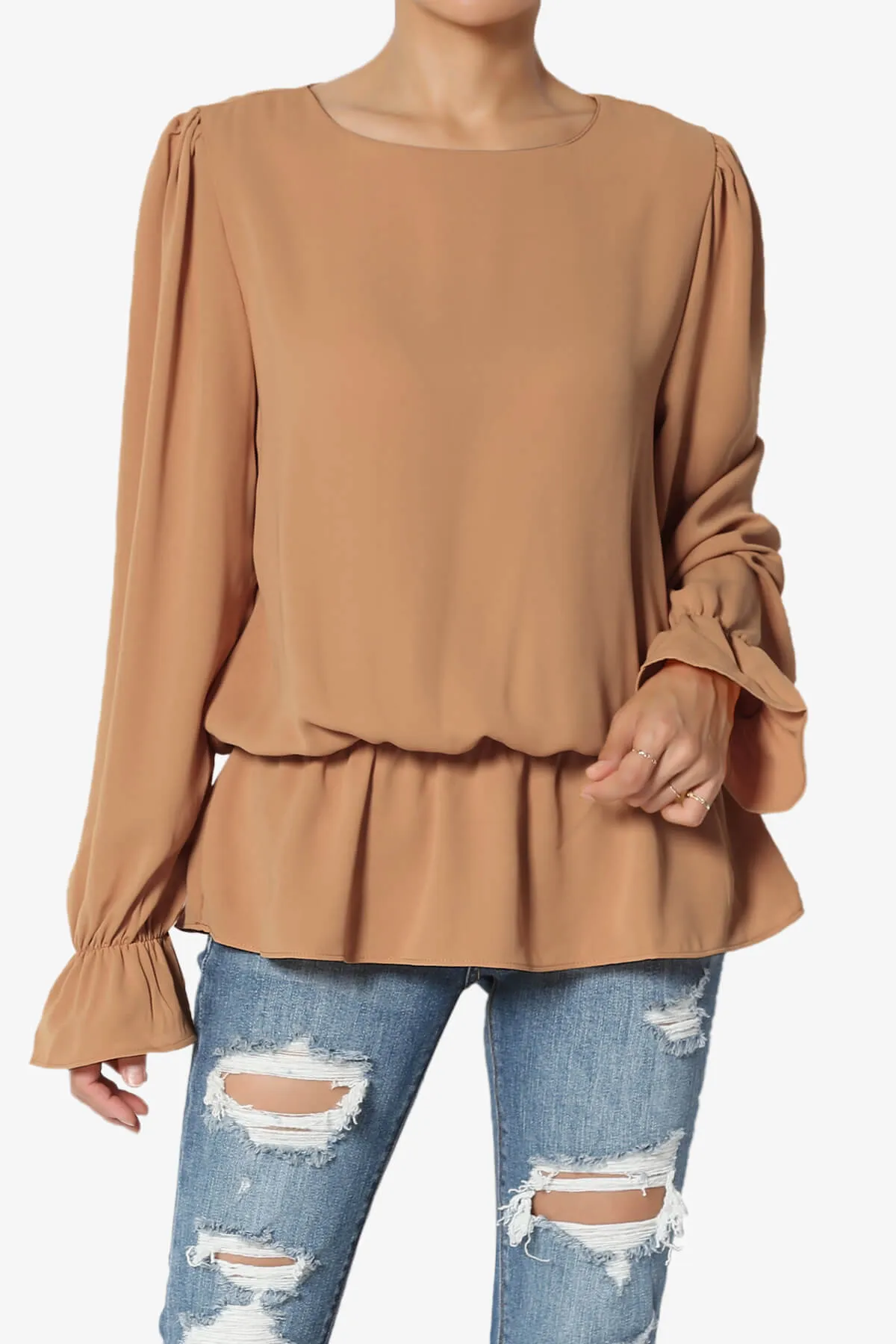 Adriel Puff Sleeve Ruffle Peplum Blouse