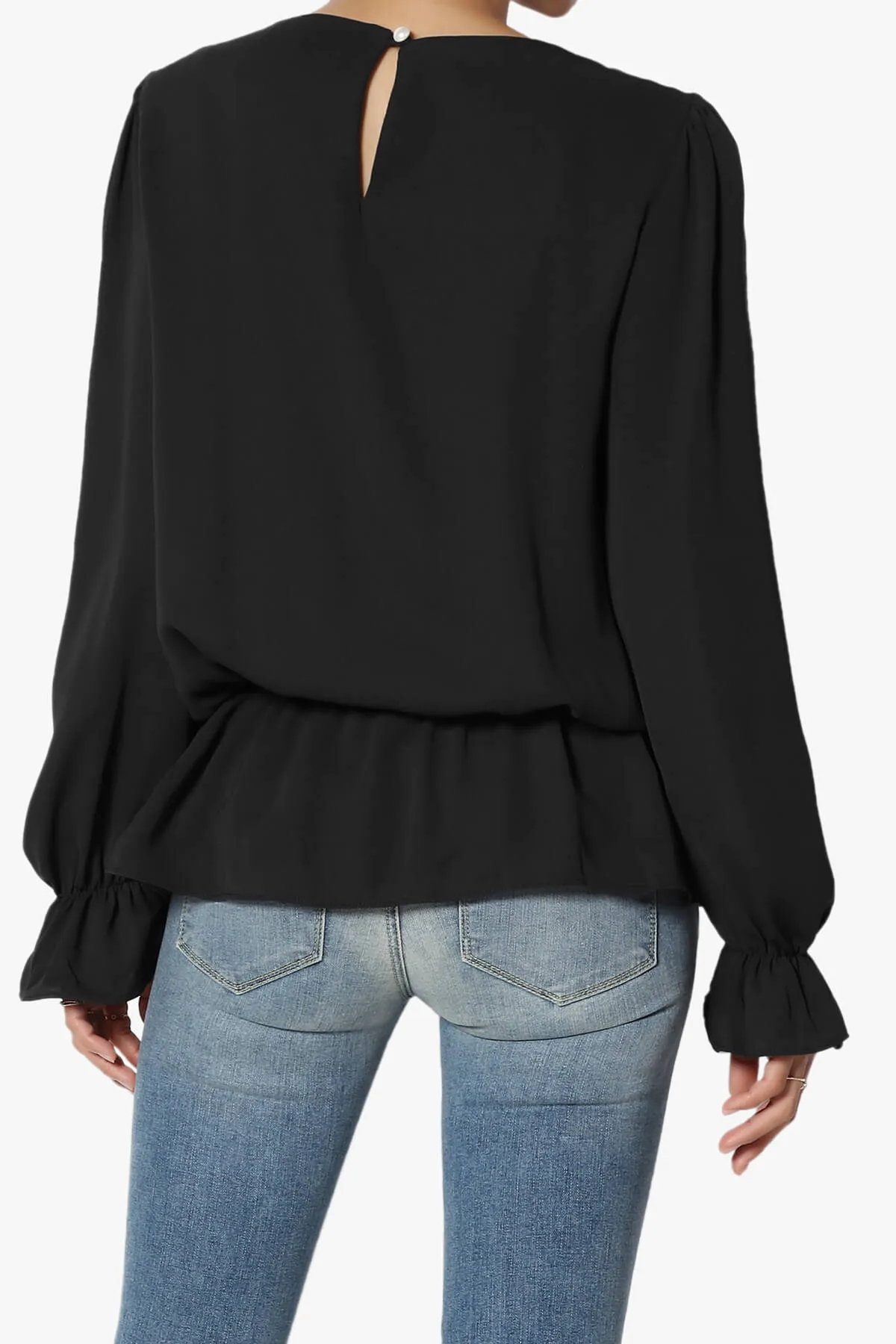 Adriel Puff Sleeve Ruffle Peplum Blouse