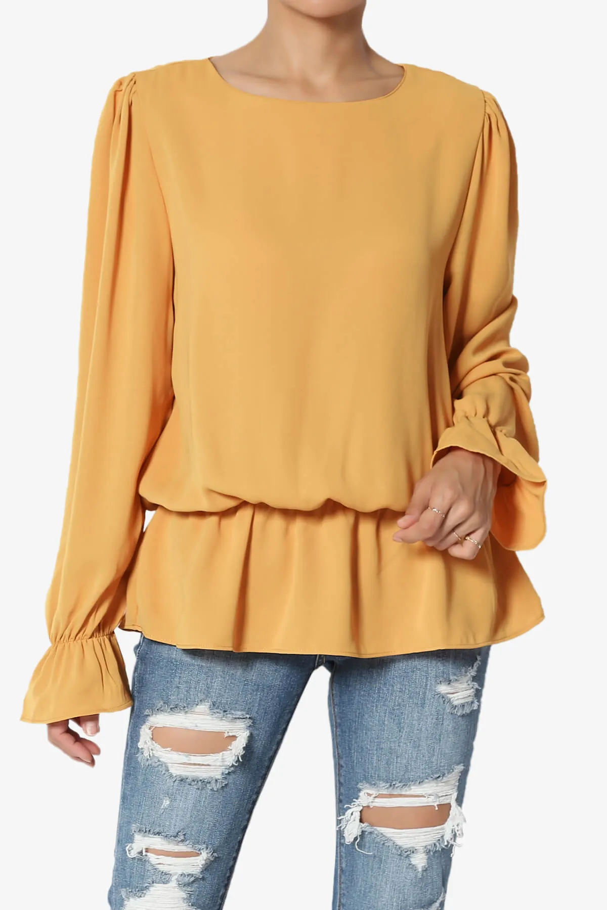 Adriel Puff Sleeve Ruffle Peplum Blouse
