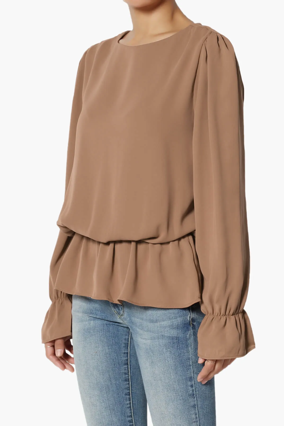 Adriel Puff Sleeve Ruffle Peplum Blouse