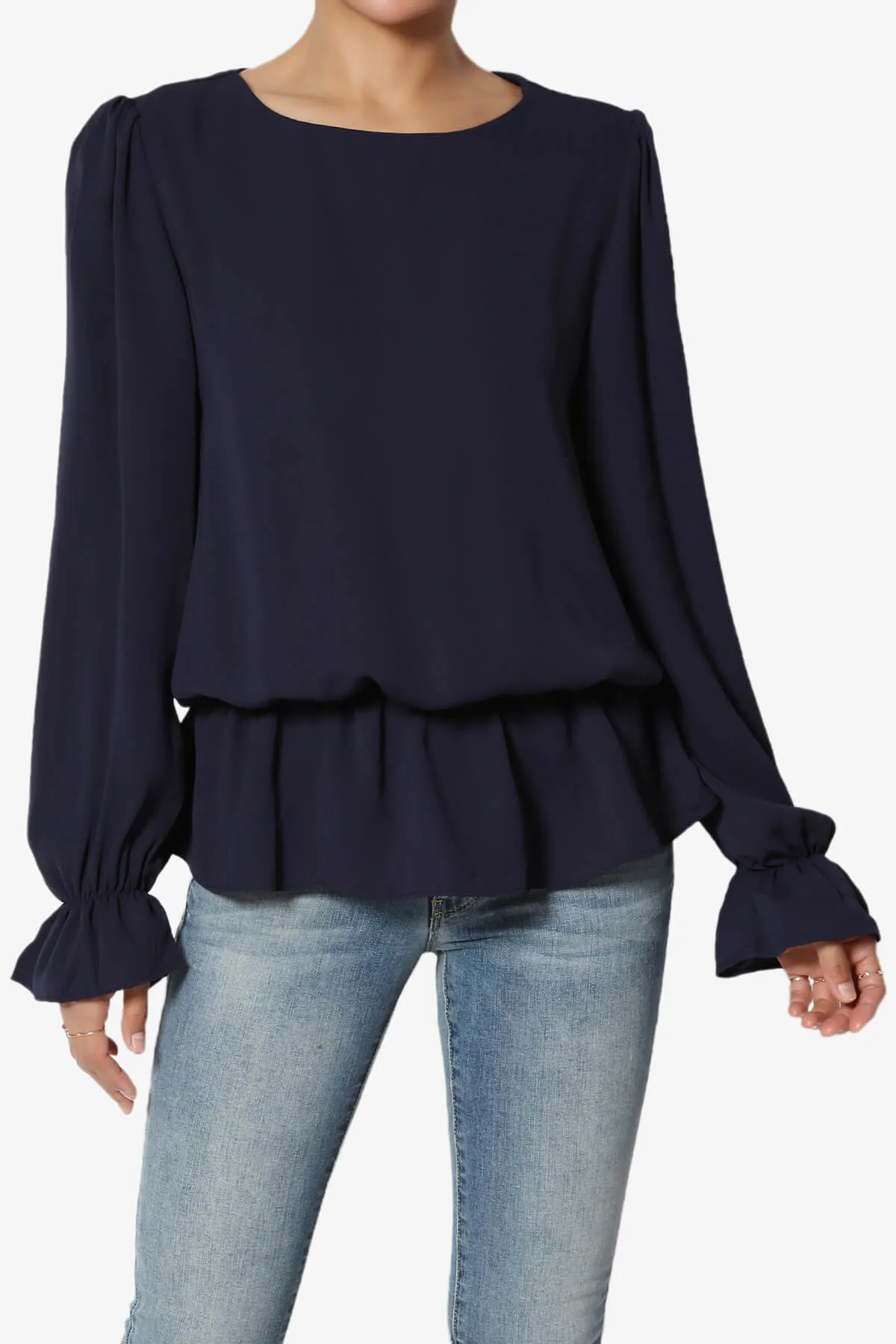 Adriel Puff Sleeve Ruffle Peplum Blouse
