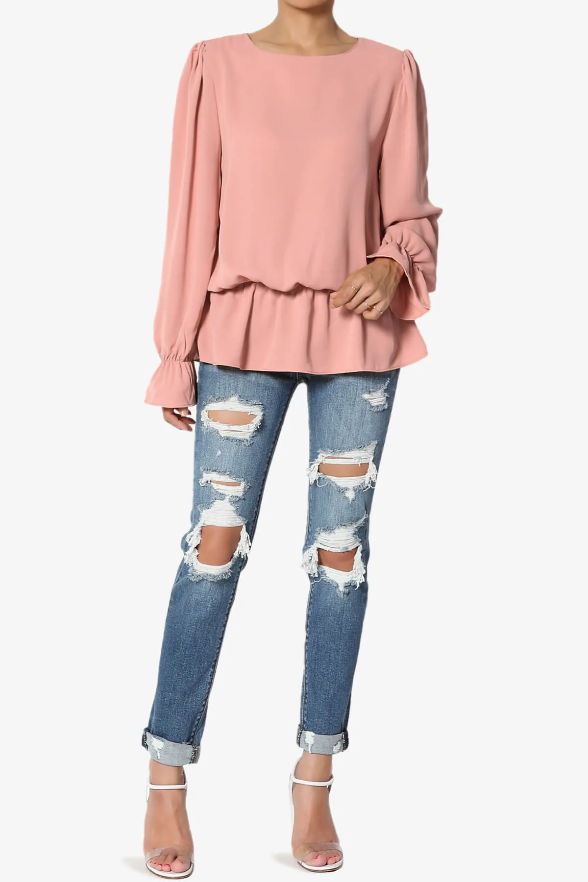 Adriel Puff Sleeve Ruffle Peplum Blouse